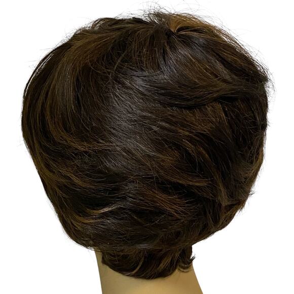 Human Hair Blend Wig Dk Brown Copper Frost Short Layered Pixie for Women  A835W4 - Picture 3 of 9
